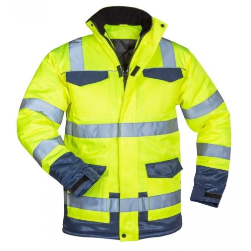 Warnschutz Winter Jacke gefüttert gelb/marine mit Reflexstreifen wasserabweisend Safestyle Parka 23655 Hinnerk - Größe XXL