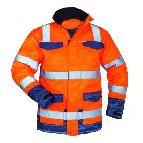 Warnschutz Winter Jacke gefüttert orange/marine mit Reflexstreifen wasserabweisend Safestyle Parka 23656 Botho - Größe M